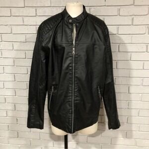 Barneys Originals Black Faux Leather Racer Jacket Quilted Shoulder Moto NWT XL